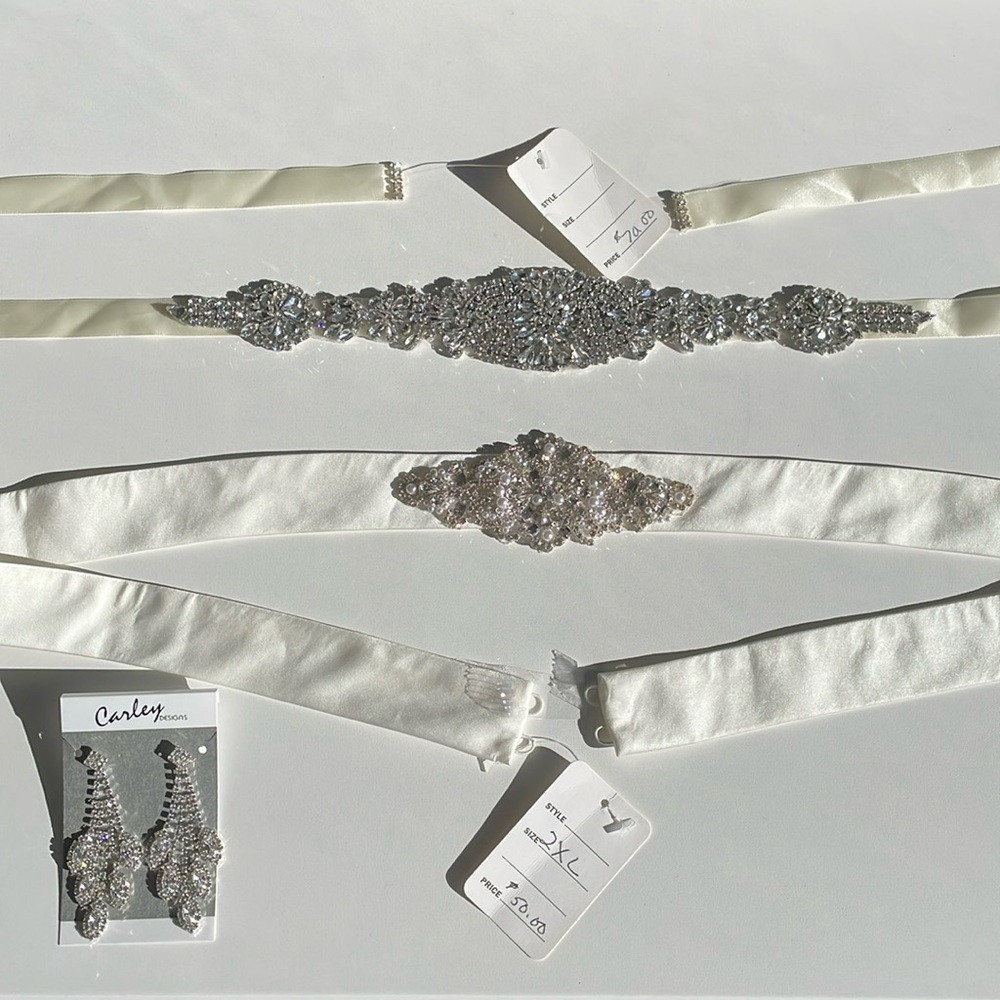 Bridal Accessories bundle Belt Earrings wedding jewelry rhinestone pearl